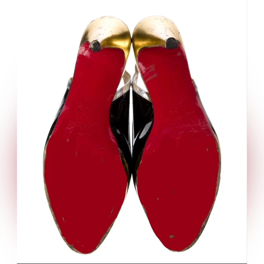 Christian Louboutin Patent Leather Colorblock Pattern Slingback Pumps 8.5 - Picture 7 of 7